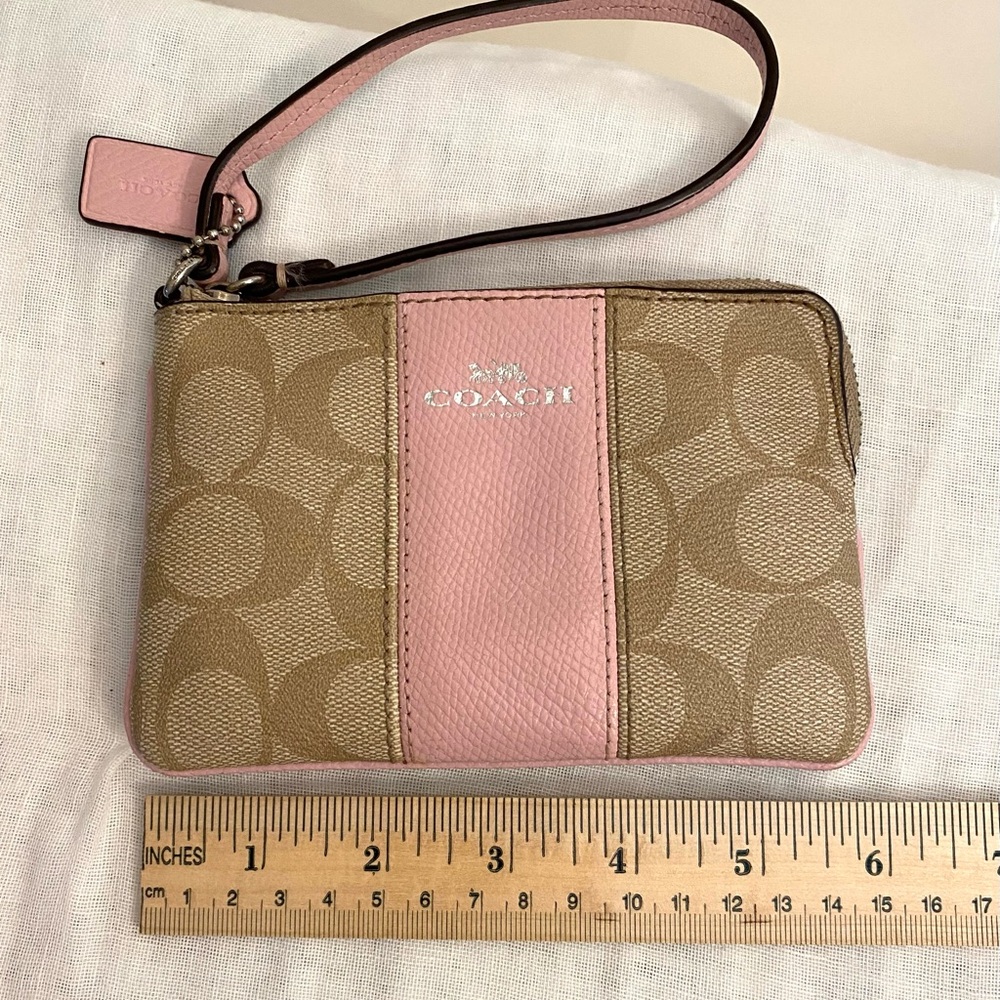 Coach Signature Pink and Tan Wristlet - Picture 4 of 11